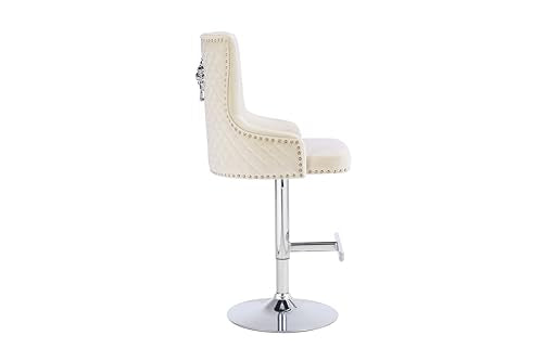 HYGRAD BUILT TO SURVIVE Velvet 360 Swivel Revolving Breakfast Bar Home Kitchen Pub Stools Chair Seat Gas Lift With Silver Metal Stand (1, Cream)