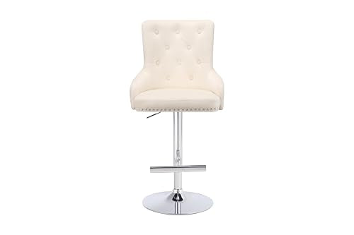 HYGRAD BUILT TO SURVIVE Velvet 360 Swivel Revolving Breakfast Bar Home Kitchen Pub Stools Chair Seat Gas Lift With Silver Metal Stand (1, Cream)