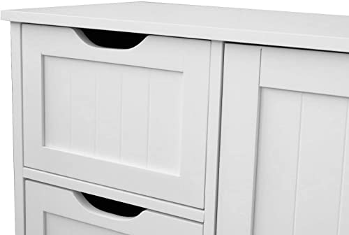 HYGRAD BUILT TO SURVIVE Bathroom Floor Cabinet Cupboard Free Standing Wooden Cabinet Storage Unit with 4 Drawers & 1 Door, Adjustable Shelf, White