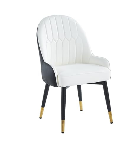 Accent Armchair, Fire Resistant PU Leather Dining Chairs Padded Seat With Mental Black Legs And Gold Horns, 2 Piece Set For Living Rooms, Dining Rooms, Bedrooms, Offices (WHITE/ GREY)