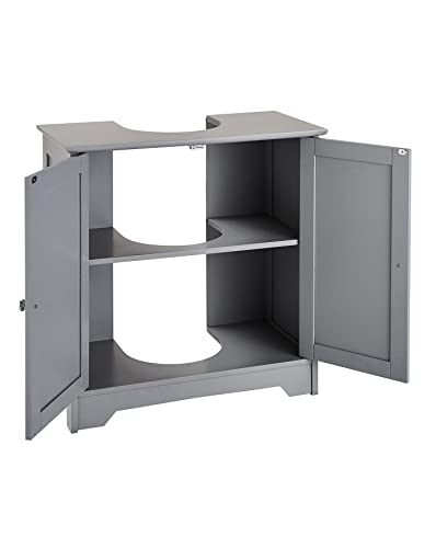 HYGRAD BUILT TO SURVIVE Grey Wooden Floor Free Standing 2 Door Bathroom Vanity Unit Under Sink Basin Cabinet Cupboard Shelf
