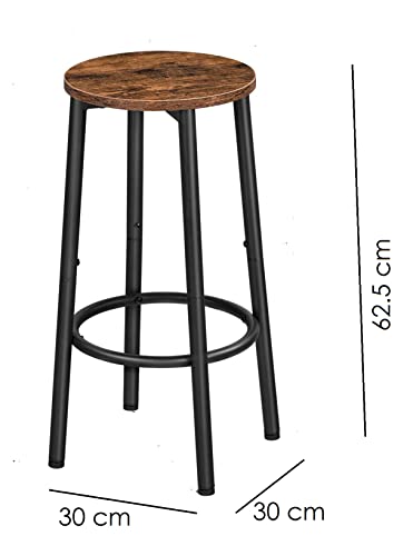HYGRAD BUILT TO SURVIVE Set Of 2 Industrial Design Rustic Brown Round Wooden Bar Pub Kitchen Island Stools Chairs Seats Breakfast Bar Stools, Round Bar Chairs with Footrest, 24.4Inch Height