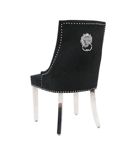 HYGRAD BUILT TO SURVIVE Velvet Upholstered Seat Luxury Dining Accent Chair With Silver Metal Legs For Home Office Study Hallway (1, Black)