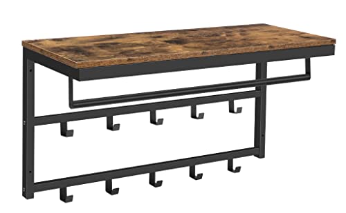 HYGRAD BUILT TO SURVIVE Coat Rack Wall-Mounted, Coat Hook with 10 Hooks and Shelf, 80 x 30 x 42 cm, Hanging Rail, for Entryway, Bathroom, Living Room, Laundry Room, Rustic Brown