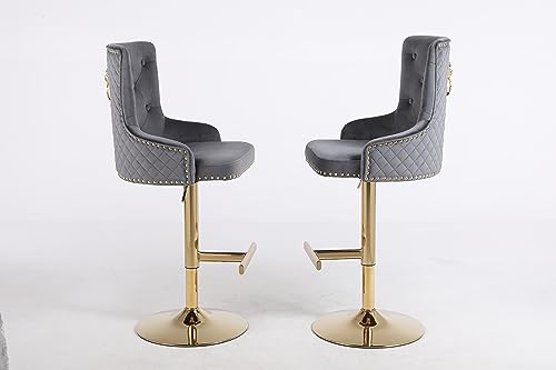 HYGRAD BUILT TO SURVIVE Velvet Upholstery 360 Degree Swivel Breakfast High Bar Home Kitchen Pub Stools Chair Seat With Gas Lift & Metal Base (2, Grey)