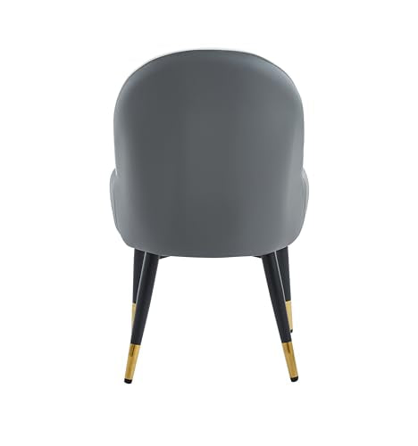 Accent Armchair, Fire Resistant PU Leather Dining Chairs Padded Seat With Mental Black Legs And Gold Horns, 2 Piece Set For Living Rooms, Dining Rooms, Bedrooms, Offices (WHITE/ GREY)