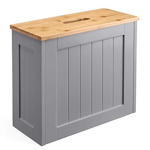 Grey Slimline Multipurpose Wooden Grey Free Standing Toilet Roll Paper Tissue Holder Bathroom Storage Unit Solution Slimline Roll Paper Cabinet, Compact Wooden Shaker, Multi-Purpose Cleaning Tidy Box