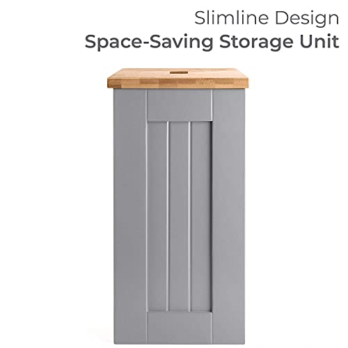 Grey Slimline Multipurpose Wooden Grey Free Standing Toilet Roll Paper Tissue Holder Bathroom Storage Unit Solution Slimline Roll Paper Cabinet, Compact Wooden Shaker, Multi-Purpose Cleaning Tidy Box