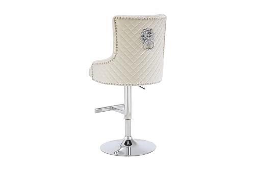 HYGRAD BUILT TO SURVIVE Velvet 360 Swivel Revolving Breakfast Bar Home Kitchen Pub Stools Chair Seat Gas Lift With Silver Metal Stand (1, Cream)