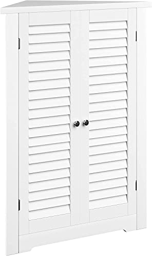 White Wooden Triangle Free Floor Standing Kitchen Bathroom Space Saving Cabinet Shelf With Shutter Doors Single Door, Adjustable Shelf, for Living Room, Kitchen, Entryway, White