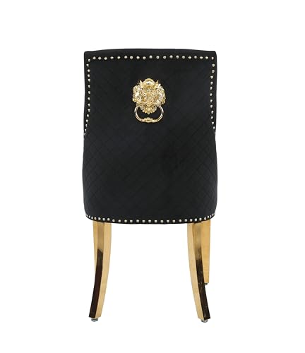HYGRAD BUILT TO SURVIVE Velvet Upholstered Seat Luxury Dining Accent Chair With Gold Metal Legs Gold For Home Office Study Hallway (1, Black)