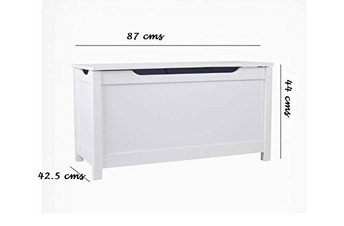 Large White Wooden Ottoman Toy Chest Bedding Blanket Storage Box Organiser For Children Room Bedroom Kids, Wooden Toys Organizer Cabinet Bench with Flip-Top Lid 2 x Safety Hinge for Playroom Bedroom