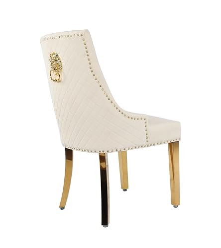 HYGRAD BUILT TO SURVIVE Velvet Upholstered Seat Luxury Dining Accent Chair With Gold Metal Legs Gold For Home Office Study Hallway (1, Cream)