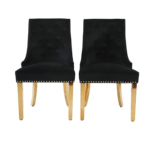 HYGRAD BUILT TO SURVIVE Velvet Upholstered Seat Luxury Dining Accent Chair With Gold Metal Legs Gold For Home Office Study Hallway (2, Black)