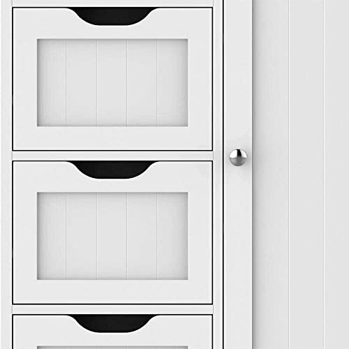 HYGRAD BUILT TO SURVIVE Bathroom Floor Cabinet Cupboard Free Standing Wooden Cabinet Storage Unit with 4 Drawers & 1 Door, Adjustable Shelf, White