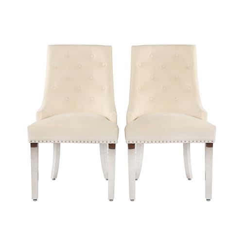 HYGRAD BUILT TO SURVIVE Velvet Upholstered Seat Luxury Dining Accent Chair With Silver Metal Legs For Home Office Study Hallway (2, Cream)