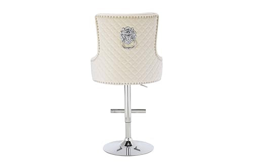 HYGRAD BUILT TO SURVIVE Velvet 360 Swivel Revolving Breakfast Bar Home Kitchen Pub Stools Chair Seat Gas Lift With Silver Metal Stand (1, Cream)