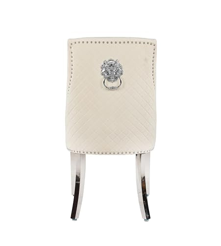 HYGRAD BUILT TO SURVIVE Velvet Upholstered Seat Luxury Dining Accent Chair With Silver Metal Legs For Home Office Study Hallway (1, Cream)