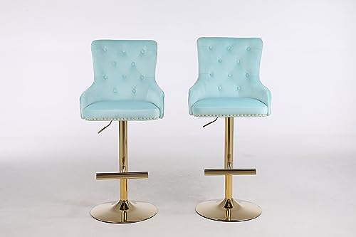 HYGRAD BUILT TO SURVIVE Velvet Upholstery 360 Degree Swivel Breakfast High Bar Home Kitchen Pub Stools Chair Seat With Gas Lift & Metal Base (2, Turquoise)