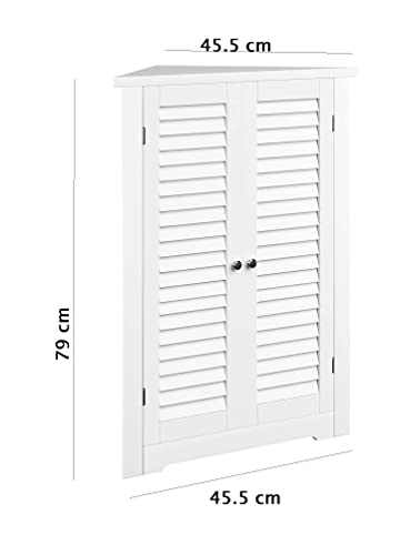 White Wooden Triangle Free Floor Standing Kitchen Bathroom Space Saving Cabinet Shelf With Shutter Doors Single Door, Adjustable Shelf, for Living Room, Kitchen, Entryway, White