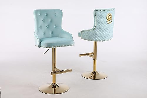 HYGRAD BUILT TO SURVIVE Velvet Upholstery 360 Degree Swivel Breakfast High Bar Home Kitchen Pub Stools Chair Seat With Gas Lift & Metal Base (2, Turquoise)