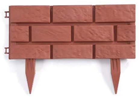 Pack of 8 Plastic Brick Effect Lawn Garden Grass Edging Skirting Border Picket Fence in 2 Colours (Terracotta)