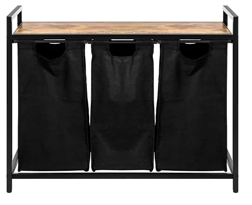 Large Industrial Wooden/Metal Laundry Hamper Basket Bin Organiser 3 x Removable Bags (30L Each)