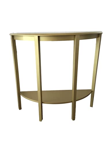 Wooden Half Moon Console Table Hallway 1 Shelf Storage Furniture Unit Table In Gold 2-Tier Console Table, Wooden Side End Table, Hall Desk for Living Room Bedroom Entryway