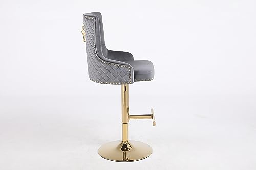 HYGRAD BUILT TO SURVIVE Velvet Upholstery 360 Degree Swivel Breakfast High Bar Home Kitchen Pub Stools Chair Seat With Gas Lift & Metal Base (1, Grey)