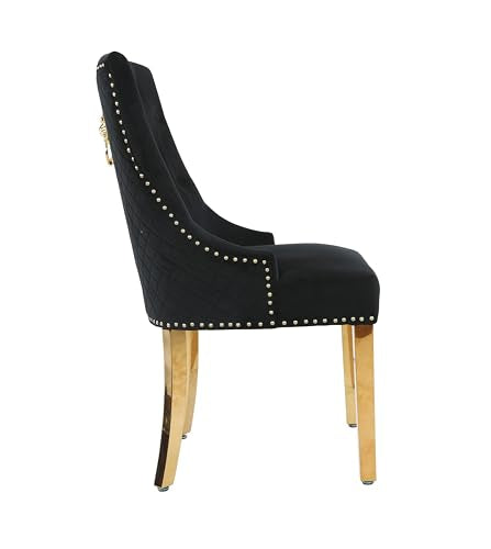 HYGRAD BUILT TO SURVIVE Velvet Upholstered Seat Luxury Dining Accent Chair With Gold Metal Legs Gold For Home Office Study Hallway (1, Black)