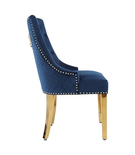 HYGRAD BUILT TO SURVIVE Velvet Upholstered Seat Luxury Dining Accent Chair With Gold Metal Legs Gold For Home Office Study Hallway (1, Blue)
