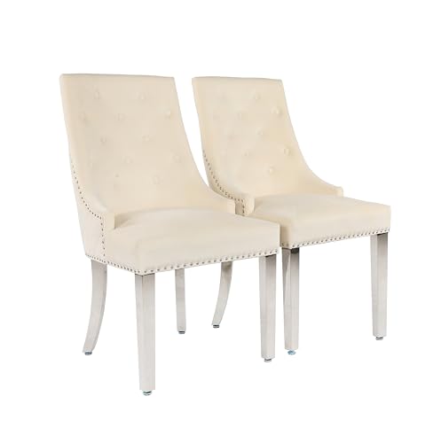 HYGRAD BUILT TO SURVIVE Velvet Upholstered Seat Luxury Dining Accent Chair With Silver Metal Legs For Home Office Study Hallway (2, Cream)