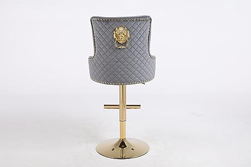 HYGRAD BUILT TO SURVIVE Velvet Upholstery 360 Degree Swivel Breakfast High Bar Home Kitchen Pub Stools Chair Seat With Gas Lift & Metal Base (1, Grey)
