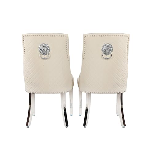HYGRAD BUILT TO SURVIVE Velvet Upholstered Seat Luxury Dining Accent Chair With Silver Metal Legs For Home Office Study Hallway (2, Cream)
