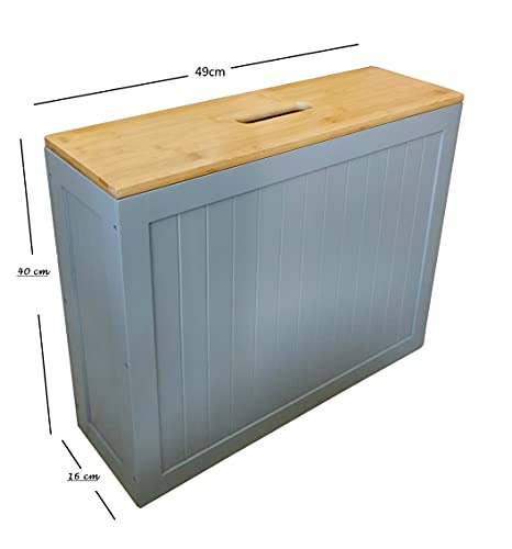 Grey Slimline Multipurpose Wooden Grey Free Standing Toilet Roll Paper Tissue Holder Bathroom Storage Unit Solution Slimline Roll Paper Cabinet, Compact Wooden Shaker, Multi-Purpose Cleaning Tidy Box