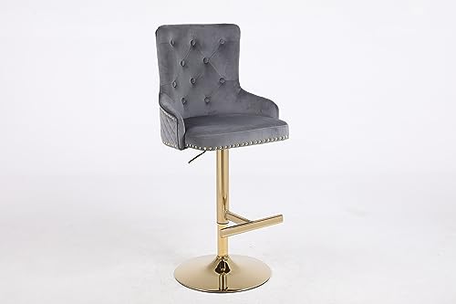HYGRAD BUILT TO SURVIVE Velvet Upholstery 360 Degree Swivel Breakfast High Bar Home Kitchen Pub Stools Chair Seat With Gas Lift & Metal Base (1, Grey)