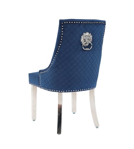 HYGRAD BUILT TO SURVIVE Velvet Upholstered Seat Luxury Dining Accent Chair With Silver Metal Legs For Home Office Study Hallway (1, Blue)