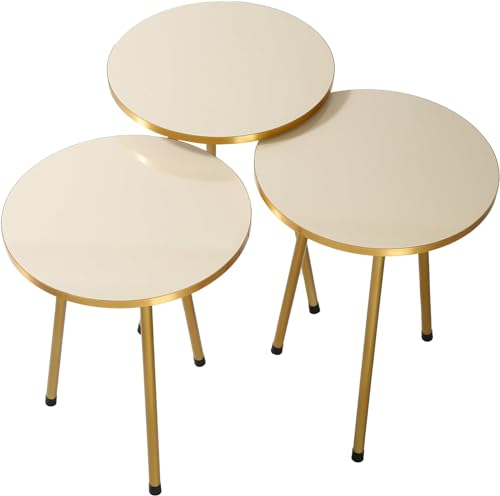 HYGRAD BUILT TO SURVIVE Set Of 3 Modern Chic Round Wood/Metal Nesting End Stacking Coffee Bedside Tables In 3 Colours (Beige)