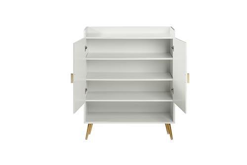 HYGRAD BUILT TO SURVIVE Modern Shoe Cabinet with 2 Doors, Open Shelf and Adjustable Shelves, Hallway Shoe Cupboard for 15 Pairs of Shoes, Entryway Storage Unit (White)