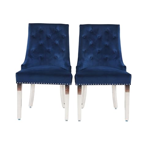 HYGRAD BUILT TO SURVIVE Velvet Upholstered Seat Luxury Dining Accent Chair With Silver Metal Legs For Home Office Study Hallway (2, Blue)