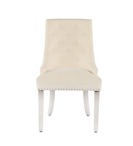 HYGRAD BUILT TO SURVIVE Velvet Upholstered Seat Luxury Dining Accent Chair With Silver Metal Legs For Home Office Study Hallway (1, Cream)