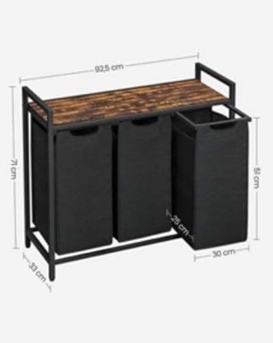 Large Industrial Wooden/Metal Laundry Hamper Basket Bin Organiser 3 x Removable Bags (30L Each)