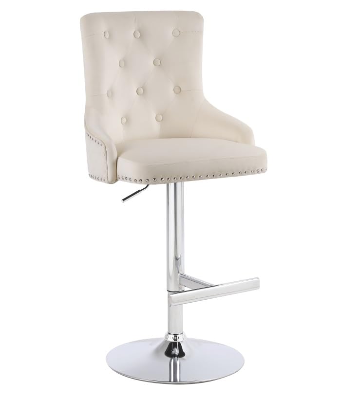 HYGRAD BUILT TO SURVIVE Velvet 360 Swivel Revolving Breakfast Bar Home Kitchen Pub Stools Chair Seat Gas Lift With Silver Metal Stand (1, Cream)