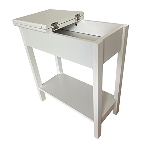 Wooden Narrow Flip Top Sofa Bed Side End Table Night Stand With Shelf White Narrow Side Table, Slim Bedside Flip Top End, Couch Arm Chair Side with Storage Shelf, Lamp Laptop for Sofa Nightstand