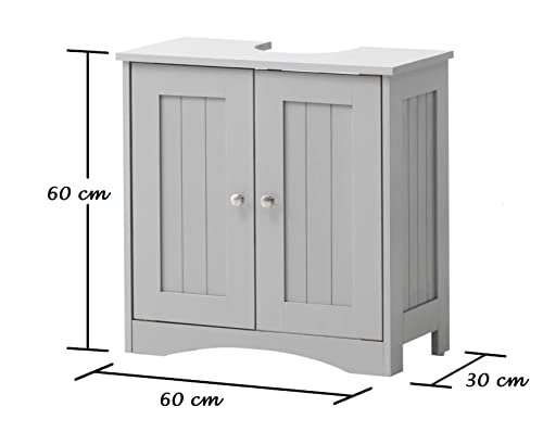 HYGRAD BUILT TO SURVIVE Grey Wooden Floor Free Standing 2 Door Bathroom Vanity Unit Under Sink Basin Cabinet Cupboard Shelf