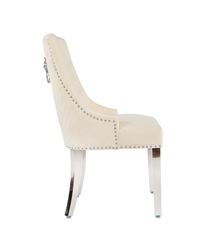 HYGRAD BUILT TO SURVIVE Velvet Upholstered Seat Luxury Dining Accent Chair With Silver Metal Legs For Home Office Study Hallway (1, Cream)
