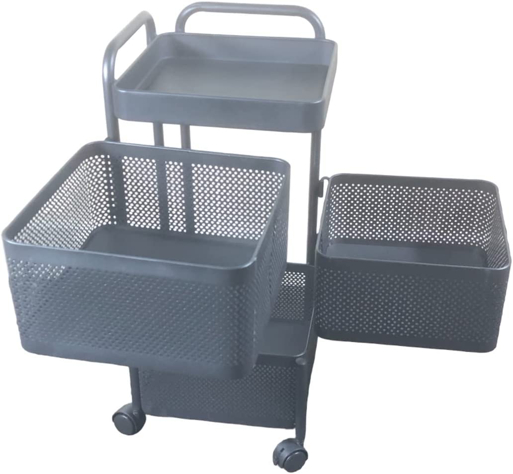 HYGRAD BUILT TO SURVIVE 3, 4, 5 Tier Rolling Multi-purpose Metal Rotating Detachable Mesh Baskets Shelf Organizer Tidy With Wheels (3 Tier)