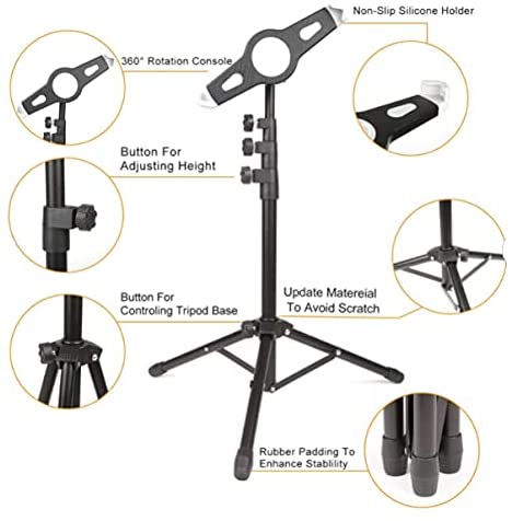 Foldable Extendable Portable Multi Function Music Tripod Stand Holder Mount 10" For Apple Ipad Air Iphone Samsung Galaxy Tablet with Carry Case