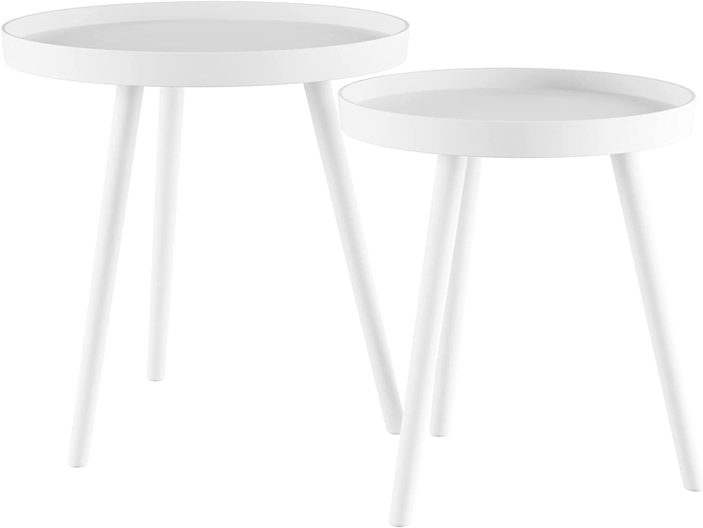 Set of 2 x White Round Wooden Lounge Living Room Coffee End Side Tray Tables Console
