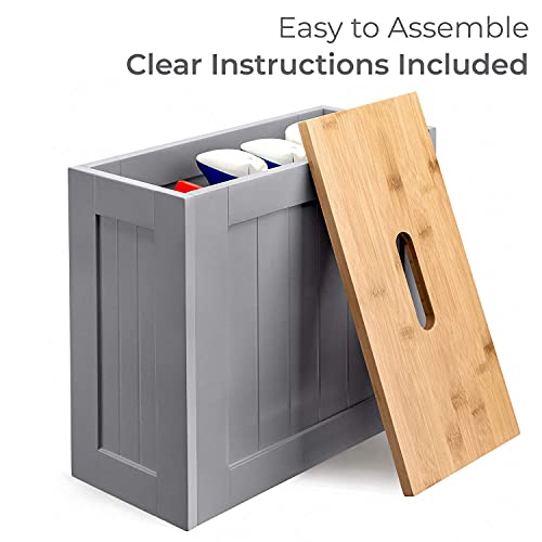 Grey Slimline Multipurpose Wooden Grey Free Standing Toilet Roll Paper Tissue Holder Bathroom Storage Unit Solution Slimline Roll Paper Cabinet, Compact Wooden Shaker, Multi-Purpose Cleaning Tidy Box